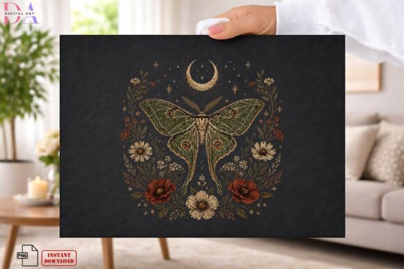 Download Vintage Luna Moth Floral Crescent PNG - Moth Collection