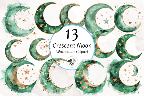 Download 13 Crescent Moon Watercolor Clipart PNG - Moon Collection
