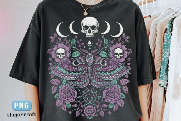 Download Gothic Luna Moth PNG, Witchy Floral Skul - Premium Resources