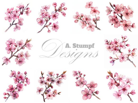 Download Cherry Blossoms Clipart Watercolor Set - Blossoms Collection