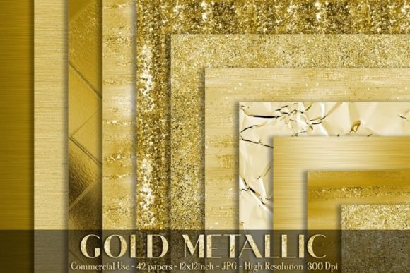 Download Bright Gold Metallic Digital Papers - Metal Collection