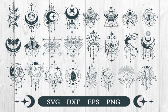 Download Crystal, Moon, Butterfly Mystical Svg - Moon Collection